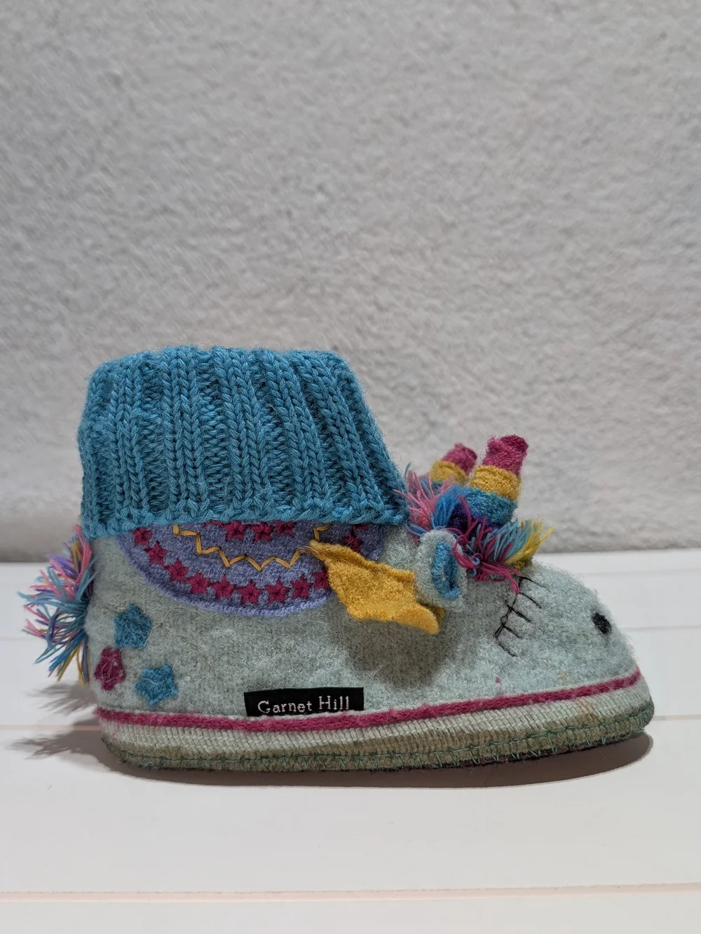 Haflinger Blue Knit Unicorn European Boiled Wool Slipper Boots Toddler Girl Sz 7